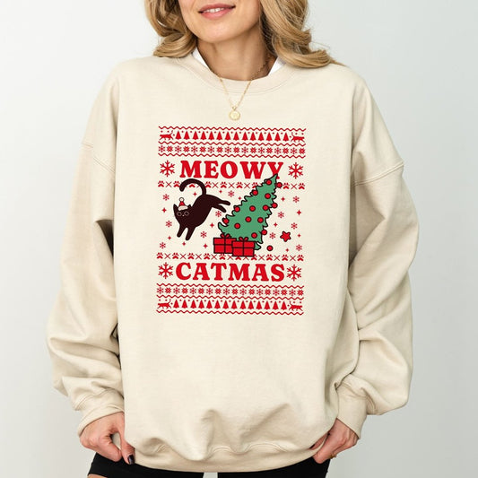 Black Cat Christmas Tree - Sweatshirt Crewneck