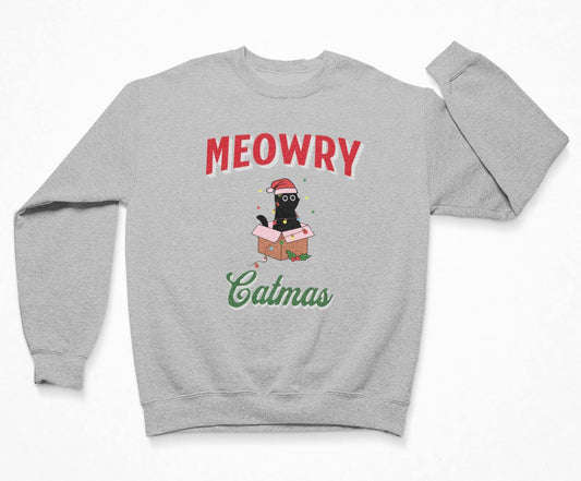 Meowry Catmas Black Cat Christmas Gift Box - Sweatshirt Crewneck