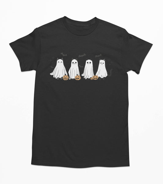 Cute Ghost Black Cats Halloween - T-Shirt