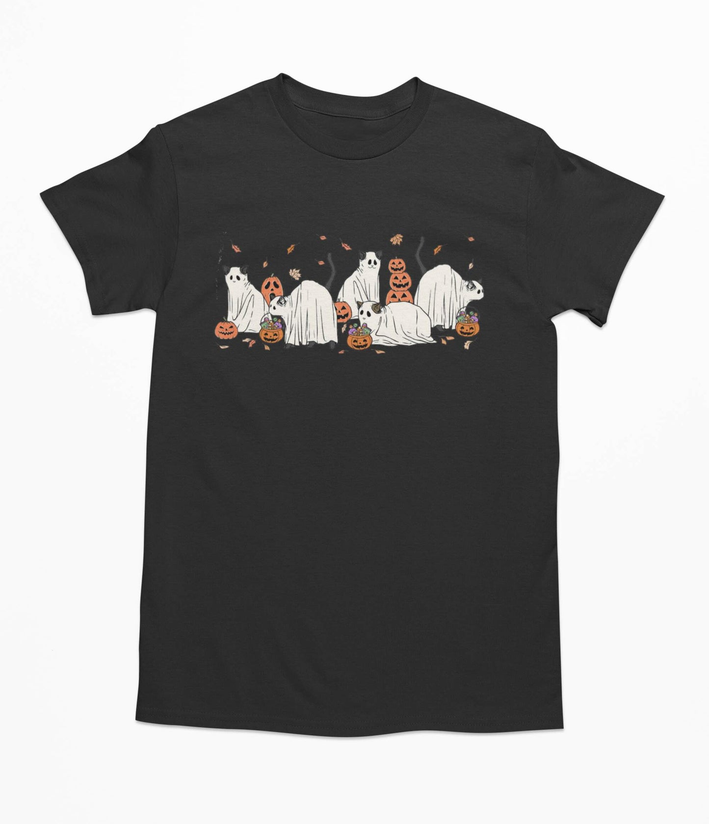 Ghost Cat Halloween Pumpkin Fall - T-Shirt