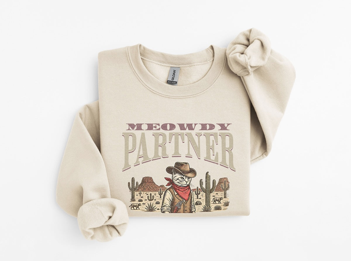 Meowdy Partner Cowboy Cat - Sweatshirt Vintage Western