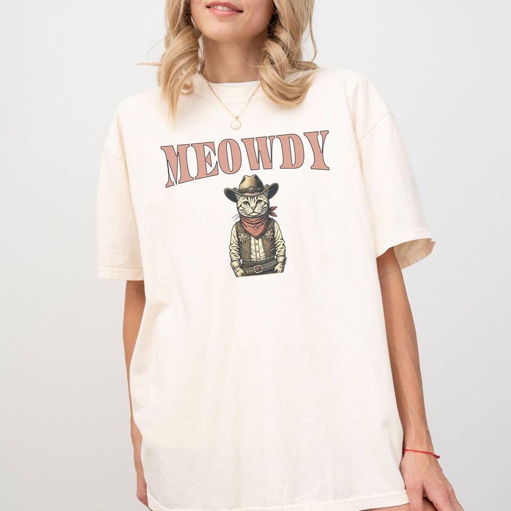 Meowdy Cowboy Cat Vintage Sheriff - T-Shirt