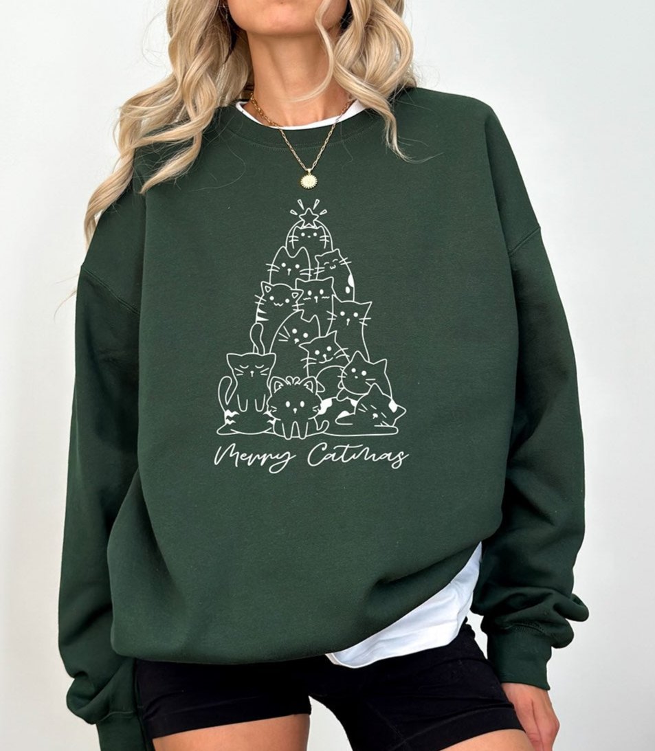 Cat Christmas Tree Merry Catmas - Sweatshirt Crewneck