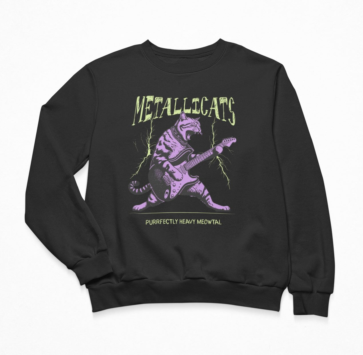 Metallicats Purrfectly Heavy Meowtal Sweatshirt Crewneck - Funny Heavy Metal Cat